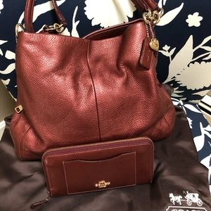 Metallic Burgundy Coach Purse with matching wallet